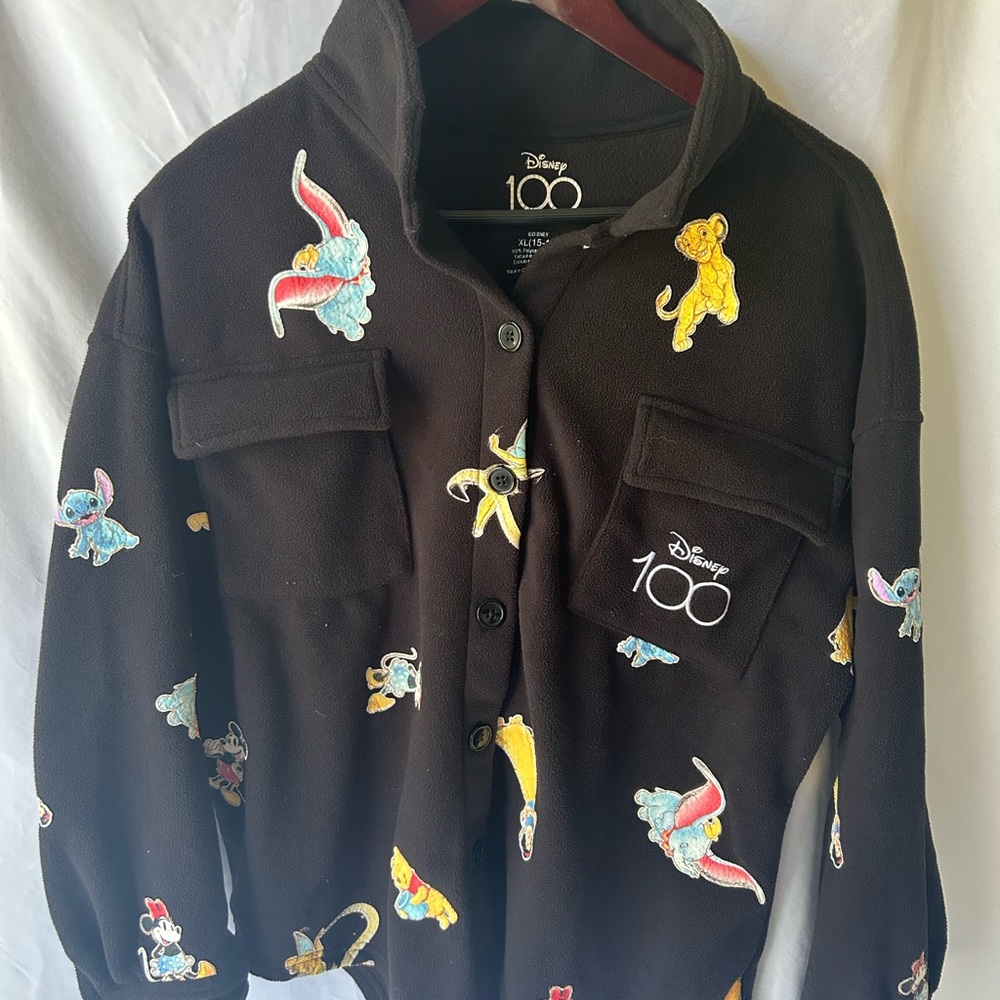 Disney Women’s 100th Anniversary Black Fleece Shirt Jacket Size XL (15-17)